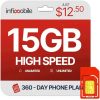 Amazon : $120.00 ($150.00)   $12.50/Month | Infimobile Prepaid Unlimited Plan: 12 Months | 15GB High-Speed Data Per Month | Unlimited Data Talk & Text | Prepaid Plan Service SIM Card | Nationwide Coverage | 4G, 5G Network