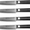 Amazon : $39.99 ($79.99)  Steak Knives - Set of 4-9Cr18MoV High Carbon Steel Core - 5'' Ultra Sharp Utility Knife Set - Pakka Handle & Case