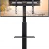 Amazon : $49.99 ($95.99)  Perlegear Floor TV Stand with Tilt, TV Floor Stand for 30-70 inch TVs up to 110 lbs with 80-Degree Swivel, 4 Pillar Heights, TV Mount Stand with Tempered Glass Shelf & Base, Max VESA 600x400mm, PGFS15