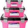 Amazon : $29.09 ($49.99)  Apollo Tools Set of 3 Pink Stackable Tool Boxes with Top Compartment and Removable Trays for Crafts, Tool Storage - Pink Ribbon - Pink/Black - DT5005P