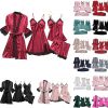 Amazon: $4.99 ($9.99) 4pcs/5pcs Women Silk Pajama Set Lingerie Floral Lace Cami Cami Top Shorts Nightgown