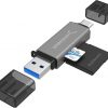 Amazon : $6.99 ($12.89)  SABRENT SD Card Reader, High-Speed USB C to Micro SD Card Adapter, USB 3.0 OTG Dual Slots Memory Card Reader & USB 3.0 OTG – High Speed Micro SD Card Reader for SD, SDHC, SDXC, MMC, T-Flash (CR-BCA2)