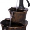 Amazon : $35.43 ($74.99)  Alpine Corporation - Outdoor Rustic 2-Tiered Barrel and Pump Water Fountain – Bronze Finish, Relaxing Water Flow, Ideal for Garden, Patio, & Yard Décor, 27