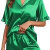 Amazon: $9.99 ($29.99) Womens Satin Pajamas Set Button Down Silk 2 Piece Pj Sets Ruffle Short Sleeve Sleepwear