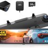 Amazon : $104.49 ($199.99)  WOLFBOX G850 12'' 4K Rear View Mirror Camera with 5.8GHz WiFi and Voice Control, Smart Mirror Dash Cam Front and Rear, Backup Camera with 1080P Rear Camera, Dash Cam with WDR, Includes 64GB Card & GPS