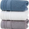 Amazon : $6.29 ($13.98)   Premium Hand Towels for Bathroom Face Towels Set of 3 Cotton Quick Dry Soft for Bathroom, Spa, Travel (Blue，White，Grey)