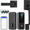 Amazon : $54.99 ($109.99)  Fingerprint Smart Door Lock with Front Door Handle Set, Keyless Entry Door Lock with Keypad,5-in-1 Smart Deadbolt, Digital Smart Door Lock, Bluetooth Door Lock with Auto Lock