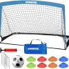 Amazon : $23.79 ($39.99)  6x4FT Kids Soccer Goal for Backyard Set Portable Soccer Goal with Ball Pump and Cones Soccer Net Set of 2 Training Equipment Outdoor Sports Gift
