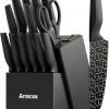 Amazon : $29.99 ($99.99) Astercook Knife Set, 15 Pieces Kitchen knives Set with Built-in Sharpener, High Carbon German Stainless Steel Knife Block Sets, Dishwasher Safe, Black