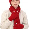 Amazon: $9.99 ($12.99) 3pcs Winter Woven scarf and hat and Touch Screen Gloves Set for Women Knit Hat with Faux Fur Ball Scarves Glove