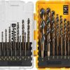 Amazon : $19.97 ($29.99)  DEWALT Drill Bit Set, 21-Piece, 135 Degree Split Point, 31 Degree Helix, Black Oxide Coated, For Plastic, Wood and Metal (DWA1181)
