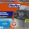 Amazon : $10.17 ($15.99): $10.17 ($15.99) Hefty Ultra Strong 13 Gallon Trash Bags, Black Tall Kitchen Trash Bags 13 Gallon Size, Break Resistant Drawstring Enclosure, Continuous Odor Control, Blackout, Clean Burst Scent, 80 Bags
