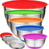Amazon:$22.19 ($44.99)Belwares Mixing Bowls with Lids Set of 5 - Stainless Steel Nesting Bowls with Non-Slip Silicone Bottoms, Airtight Lids & 3 Grater Attachments Kitchen Baking Bowls for Food Prep & Storage (Colorful)
