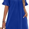 Amazon:$12.49($24.99)OFEEFAN Summer Dresses for Women Ruffle Short Sleeve V Neck Casual Shift Dress wtih Pockets