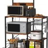 Amazon  : $49.86 ($98.92) EasyCom 6-Shelves Bakers Rack with Power Outlet, 16.5'' D x 35.4'' W x 50.6'' H Coffee Bar with 6 S-Hooks Kitchen Rack with Adjustable Feet, Microwave Cart for Kitchen, Living Room, Office
