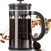 Amazon : $22.99 ($32.99)  BAYKA 34 Ounce 1 Liter French Press Coffee Maker, Heat Resistant Thickened Borosilicate Glass Stainless Steel Brewer, Cold Brew Cafetera Teapot for Kitchen Travel Camping, Dark Pewter