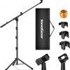 Amazon : $26.99 ($39.99)   InnoGear Microphone Stand, Tripod Boom Arm Floor Mic Stand Height Adjustable Heavy Duty with Carrying Bag 2 Mic Clips 3/8