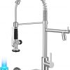 Amazon : $46.00 ($99.99)  FORIOUS Kitchen Faucets Commercial Chrome, High Pressure Modern Sink Faucet with Pull Down Sprayer Double-Headed Stainless Steel for Restaurant Bar Laundry