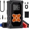 Amazon : $34.99 ($99.99)  Car Jump Starter with Air Compressor, QKMPOM 5000A 160PSI Car Battery Jump Starter (10.0 Gas/8.0L Diesel), 12V Jump Starter Battery Pack with 3.4 Inch Smart Display, Jump Box with LED Light