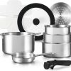 Amazon : $39.99 ($49.99)  CAROTE 12pcs Pots and Pans Set, Stainless Steel Cookware Set Detachable Handle, Induction Kitchen Cookware Sets with Removable Handle, RV Cookware Set, Oven Safe, Camping Cookware, Pure Black