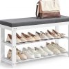 Amazon : $42.49 ($59.99)  SONGMICS Bamboo Shoe Bench, 3-Tier Shoe Rack, Stable Shoe Organizer for Entryway, Living Room, Bench Seat Holds Up to 300 lb, 11.4 x 35.4 x 19.3 Inches, White and Gray ULBS904W01