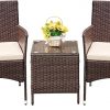 Amazon : $89.99 ($119.99)   Devoko Patio Porch Furniture Sets 3 Pieces PE Rattan Wicker Chairs with Table Outdoor Garden Furniture Sets (Brown/Beige)