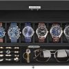 Amazon  :$19.99 ($49.99)SONGMICS 6-Slot Watch Box, Lockable Watch Case with Glass Lid, 2 Layers, with 1 Drawer for Rings, Bracelets, Gift Idea, Black Synthetic Leather, Black Lining UJWB060B02