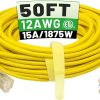 Amazon : $29.99 ($42.99) 50 ft 12/3 Outdoor Extension Cord Waterproof Heavy Duty with Lighted Indicator End 12 Gauge 3 Prong, Flexible Cold-Resistant Long Power Cord Outside, 15Amp 1875W SJTW Yellow ETL Listed