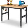 Amazon:$176.82 ($229.99)Workbench for Garage 48 Inch Work Bench Table Adjustable Height Rubberwood Tabletop Work Table with Power Outlets for Woodworking Shop Home Office Electronic Cutting Wood