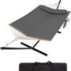 Amazon : $54.99 ($109.99)  2-Person Hammock Suite with Collapsible Steel Frame – Backyard Oasis & Camping Essential (450lb Support, UV-Resistant + Storage Bag),White (Concave)