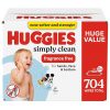 Amazon : $12.97 ($16.97)  Huggies Simply Clean Unscented Baby Diaper Wipes, 11 Flip-Top Packs (704 Wipes Total), Packaging May Vary