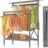 Amazon:$29.69 ($59.98)vallume Clothes Rack, Double Rods Clothing Racks with Wheels, Adjustable Wardrobe Coat Rack with Bottom Shelves Extendable Bar, Heavy Duty Rolling Clothes Organizer Collapsible Standing Garment Rack