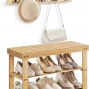Amazon:$26.99 ($59.99)SONGMICS Coat Rack Shoe Bench Set, 3-Tier Bamboo Shoe Rack Bench, Multifunctional, 5 Double Metal Hooks, for Entryway, Hallway, Bedroom, Light Bamboo ULCR004N01V1
