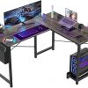 Amazon : $49.89 ($69.99) Sweetcrispy L Shaped Desk Gaming Computer 50 Inch Reversible Corner PC Work Table for Writing Study Student with Wood Tabletop Metal Frame CPU Stand Side Bag for Home Office Small Space, Grey