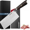 Amazon : $14.39 ($47.99)  7 Inch Japanese Cleaver Knife - High Carbon Stainless Steel Hammered Anti-Stick Blade, Ultra Sharp Meat & Vegetable Chinese Cleaver with Wood Handle & Sheath/Gift Box (Home & Restaurant Use)