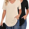 Amazon : $9.99 ($19.99)  Ficerd 2 Pack Women's Short Sleeves Shirts, Ladies' V Neck Tunic Tops Causal Summer Basic T Shirts Solid Hem Tee Blouses
