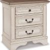 Amazon:$246.99 ($431.60)Signature Design by Ashley Realyn French Country 3 Drawer Nightstand with Electrical Outlets & USB Ports, 27.75'' Tall, Chipped White