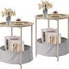 Amazon : $29.15 ($54.99) VECELO Round Side/End Table with Fabric Storage Basket，Metal Anti-Rust and Waterproof Small Bedside Nightstand with Removable Tray Top for Living Room，Balcony & Laundry，Grey /2pcs with Basket