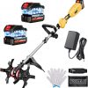 Amazon:$45.99 ($91.99)Cordless Tiller Cultivator, 21V 450RPM Electric Tiller with Battery Level Display, 2 * 4.0Ah Batteries & Charger, Tiller for Gardening, Lawn, Soil (Cultivation Width 10