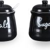 Amazon : $6.99 ($19.99)  HAOTOP 12oz Farmhouse Ceramic Salt and Sugar Bowls Set with Lid and Spoons,Easy to Clean (Black)