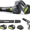 Amazon : $40.19 ($109.99)   Leaf Blower Cordless, 180° Swivel Head Electric Blower with 2×4.0Ah Battery and Charger, 550 CFM, 5-Speed Mode Lightweight 3.7 Lbs Handheld Leaf Blower for Lawn Care Car Patio Yard