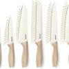 Amazon : $13.99 ($17.99) CAROTE 12PCS Knife set with Blade Guards,Granite Nonstick Ceramic Coating,Stainless Steel blade, Wood Grain Handle, Essential knife set,White