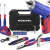 Amazon :$22.99 ($29.99)WORKPRO Home Tool Kit with 3.7V Rotatable Electric Screwdriver, 18PCS General Household Tool Kit with Toolbox, Rechargeable Electric Screwdriver Kit, Basic Portable Tool Set for Dorm, Garage, DIY