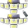 Amazon:$23.99 ($49.99)6 Heads Solar Motion Lights Outdoor, 3000LM Solar Lights Outdoor Waterproof with 401 LED, 360° Beam Angle, IP65 Waterproof, Remote Control Solar Flood Lights 2 Packs