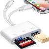 Amazon:$4.19 ($6.98)SD Card Reader for iPhone iPad, hua xun yuan Memory Card Reader Built-in Dual Port Connector Card Adapter with SD/MicroSD/USB-A 3 Slots, No App Required, Plug and Play