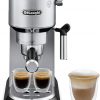 Amazon : $149.95 ($249.95)  De’Longhi Dedica Espresso Machine with Manual Milk Frother, 15-Bar Pump & Adjustable Tray - Home Barista Coffee Maker for Espresso, Latte, Cappuccino & Iced Coffee - Italian Stainless Steel Design