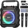 Amazon : $19.99 ($39.98) VEVOR Karaoke Machine for Adults, 20W, 6.5-inch Portable Bluetooth Speaker with 2 Wireless Microphones, LED Light, TWS Function, Handle, Shoulder Strap, Support Micro TF Card, USB, AUX, for Home Party