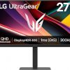 Amazon :$246.99 ($449.99)LG 27G640A-B 27-inch Ultragear QHD (2560 x 1440) IPS Gaming Monitor, 300Hz, 1ms, NVIDIA G-Sync, AMD FreeSync Premium, VESA DisplayHDR 400, HDMI 2.1, USB Type-C, Tilt/Height/Swivel/Pivot Stand, Black