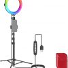 Amazon:  $13.49 ($26.99) 8″ RGB LED Ring Light with Tripod Stand