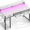 Amazon : $69.98 ($ 99.99) Rolanstar Computer Desk with Power Outlets & LED Light, 47 inch Home Office Desk with Drawers and Storage Shelves, Writing Desk with Monitor Stand, Modern Work Study Desk for Home Office, White